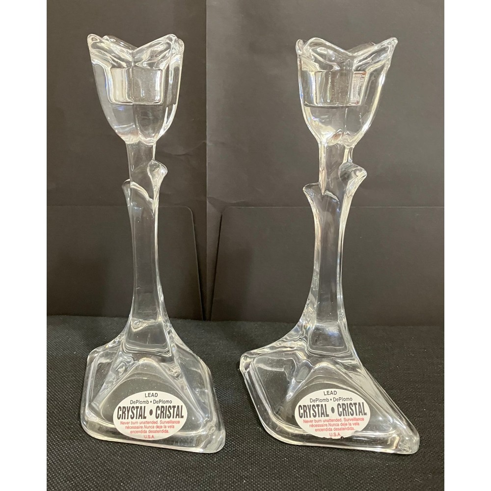Pair of DePlomb crystal candle holders